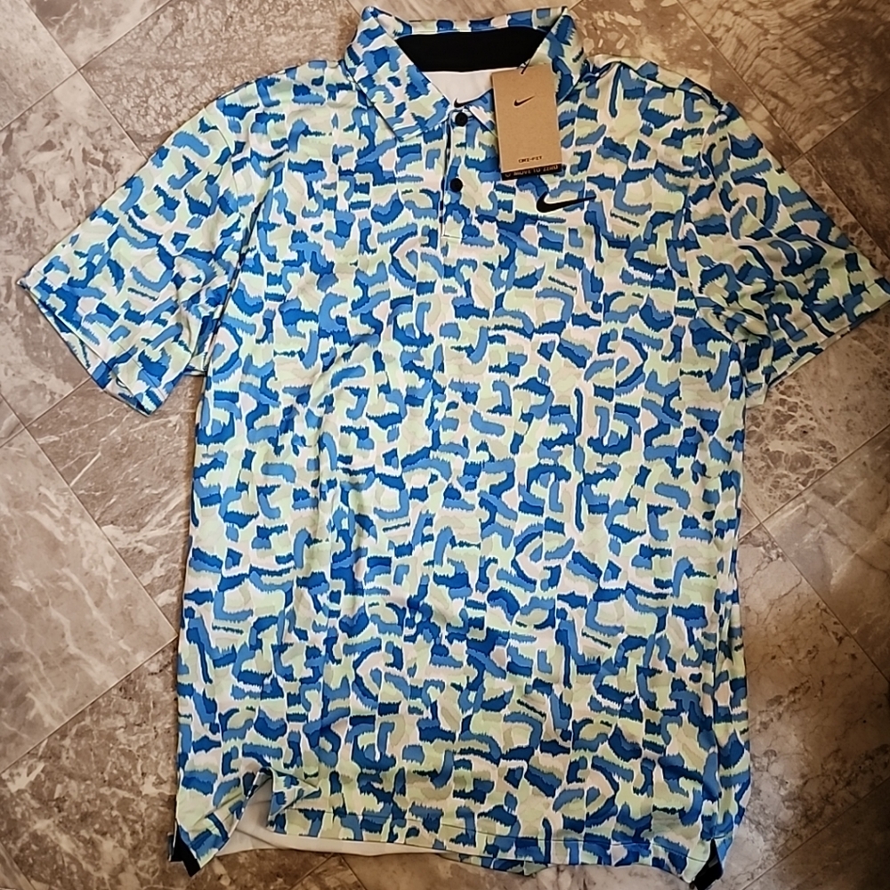 New Nike Confetti Print Golf Polo Dri-Fit Performance Stretch Tour Men